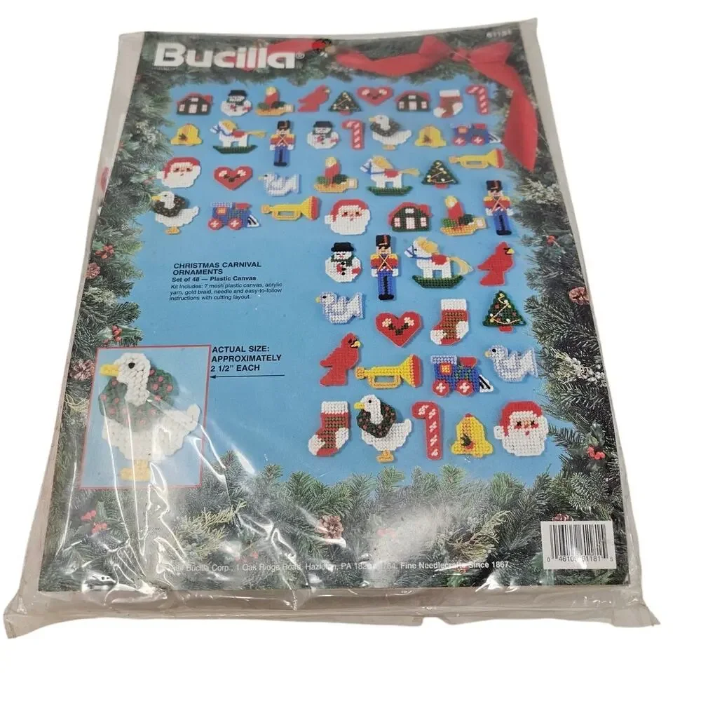 Vintage 90s Bucilla 46 Christmas Carnival Ornaments Needlepoint Craft Kitsch